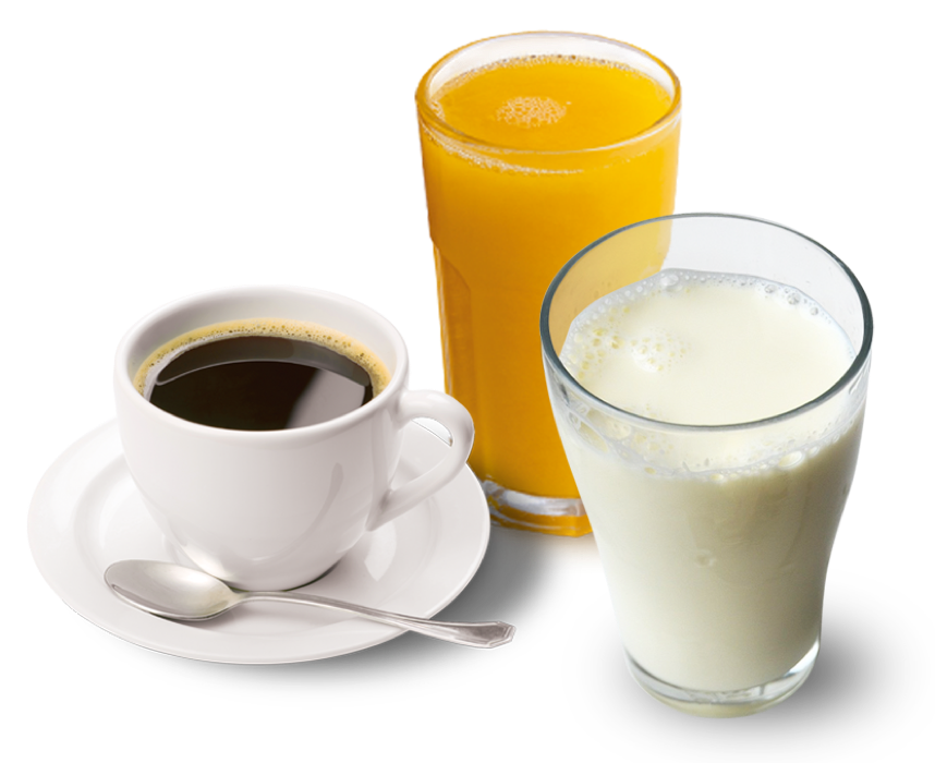 Breakfast Coffee, Orange Juice and Milk